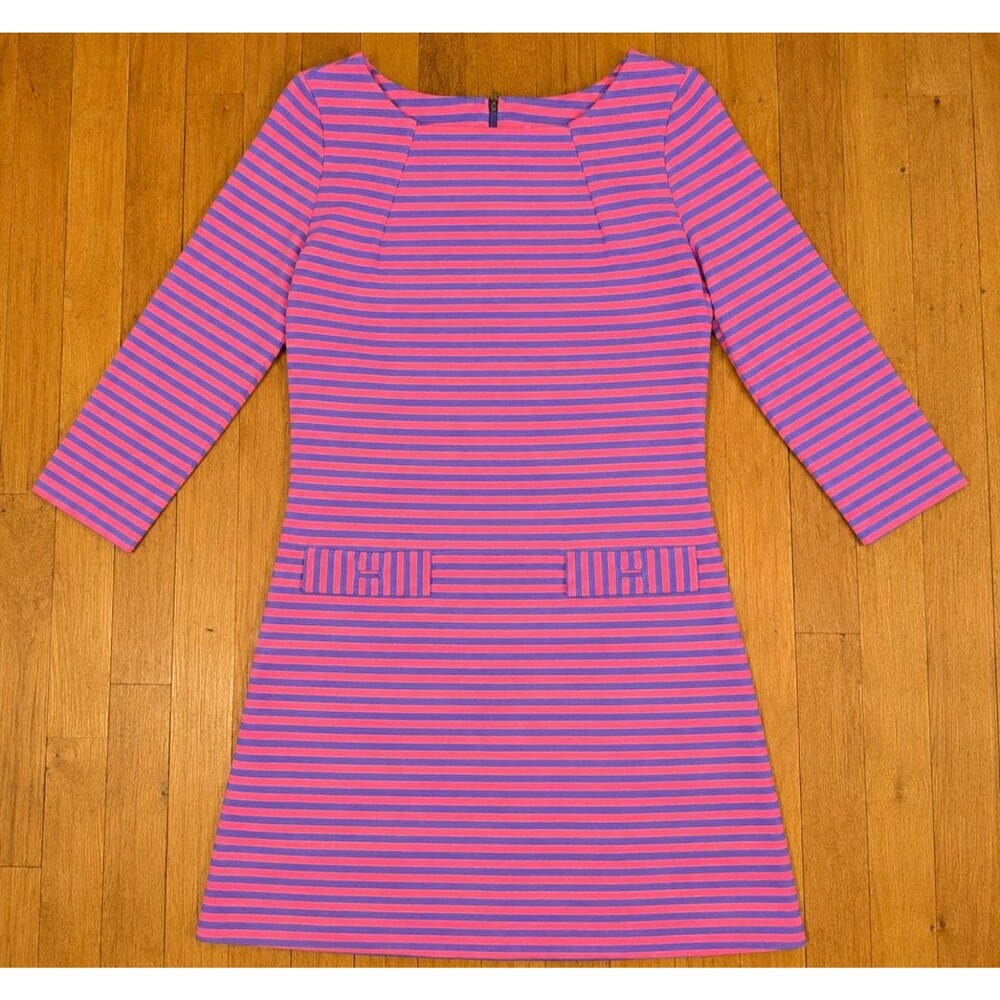 Lilly Pulitzer Pink Blue Striped Shift Dress Women’s Medium Long Sleeve Dress - Picture 2 of 6